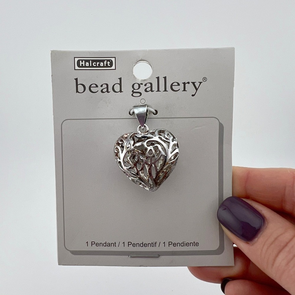 Halcraft Bead Gallery Silver Plated Filigree Heart Pendant Charm